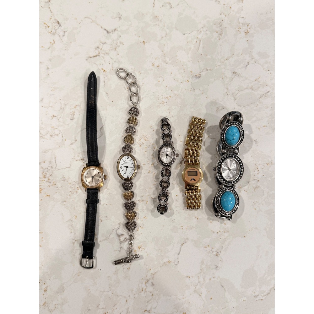 Vintage Womens Watch Lot Timex Geneva Express Digital Turquoise Style 5pc Set